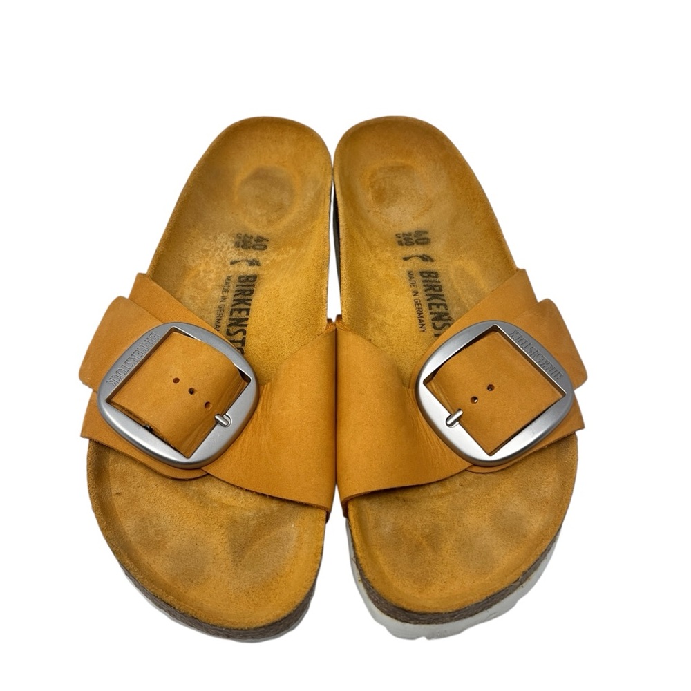 Preowned Women Madrid Big Buckle Birkenstocks Apricot Nubuck Leather Sz 40/9